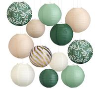 LIHAO 12pcs Lanterne Papier Blanche 8" 10" 12"-Vert Sauge | Lampion Papier Boule, Décoration Mariage Champetre Anniversaire Noël Fête