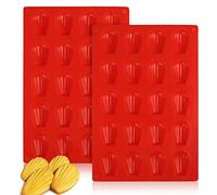 LIHAO 2 Moule Madeleine Silicone 15 Cavités -Rouge | Plaque Moule à Madeleine Antiadhésif pour Muffin, Gâteau, Chocolat, Moules Souples pour Cuisson au Four et Dessert Glacé