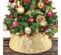 LIHAO Cache Pied Sapin de Noel Doré à Paillettes-60cm | Jupe Couvre-Pied de Sapin de Noël Rond, Couverture de Base d'Arbre pour Décorations, bas de sapin doré