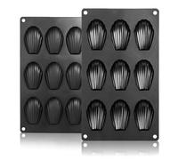 LIHAO Lot de 2 Moule Madeleine Antiadhésif -Noir | Moule à Madeleine 9 Cavités pour Muffin, Moule Silicone Classique Gâteau, Chocolat, pour Cuisson au Four et Dessert Glacé