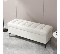 LIHDNGXM Banc de Rangement en Similicuir, Ottoman Rectangulaire Rembourré, Banc Coffre pour Pied de Lit, Chambre, Entrée et Salon(White,120cm)