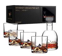 LIITON Mount Everest Carafe à Whisky Cristal + 4 verres, congelable, 1 L | Carafe en cristal avec verres à l'ancienne. Coffret cadeau pour whisky, bourbon, scotch et liqueur.