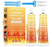 LIKFCBOND Colle Haute Température, Silicone Haute Température, Colle à Four, Mastic Transparent Réfractaire pour Cheminées, Fours, Plaques de Protection Thermique, 2 Pièces, 50ML