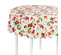 LILENO HOME Nappe essuyable au mètre 140 cm ronde (bord coupé) motif fraises - Nappe en toile cirée imperméable idéale comme nappe ou chemin de table pour mobilier de brasserie