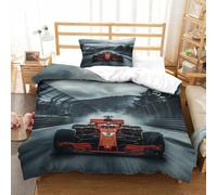 LILIlaobiao Ferrariii Housse De Drap Doux Et Souple Parure De Lit Fille Garçon Microfibre Ensemble De Formula Racing Literie avec Fermeture Éclair Et Taies D'oreillers Linge De Lit Single（135x200cm）
