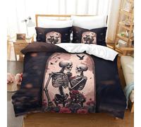 LILIlaobiao Le crâne Lovers Parure De Lit Aide Au Sommeil Literie Microfibre Douce Gothique Linge De Lit Doux Et Souple Housse De Couette Respirant pour Garçons Filles Double（200x200cm）