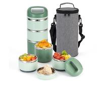 Lille Home 3 couches en acier inoxydable Boîte à lunch 1.43l - Boîte à bento isolée sans BPA pour préparation de repas sur le pouce, récipient de nourriture empilable (Vert)