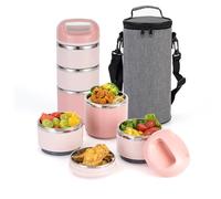Lille Home 3 couches en acier inoxydable Boîte à lunch 1.43l - Boîte à bento isolée sans BPA pour préparation de repas sur le pouce, récipient de nourriture empilable (Rose)