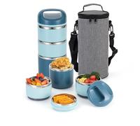 Lille Home 3 couches en acier inoxydable Boîte à lunch 1.43l - Boîte à bento isolée sans BPA pour préparation de repas sur le pouce, récipient de nourriture empilable (Bleu)