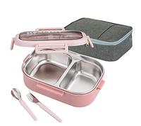 Lille Home 850ML en acier inoxydable Fuite à 2 compartiments Bento Boîte à lunch/Portion Control Continer Food avec sac à lunch et couverts, BPA gratuit (Rose)