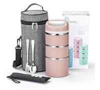 Lille Home Boîte à déjeuner/collation isotherme empilable en acier inoxydable à 3 niveaux avec sac à déjeuner, et 3 joints supplémentaires, 1,38 l (doré)