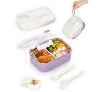 Lille Home Boîte à salade 750 ml en acier inoxydable, 2 compartiments, bol avec récipient à sauce, facile à transporter, sans BPA (violet)