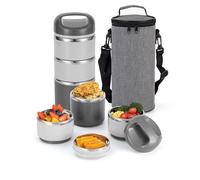 Lille Home Home 3 couches en acier inoxydable Boîte à lunch 1.43l - Boîte à bento isolée sans BPA pour préparation de repas sur le pouce, récipient de nourriture empilable (Gris)