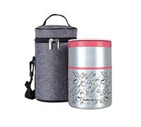 Lille Home Thermos alimentaire 950 ml, isotherme, empilable, en acier inoxydable, boîte à déjeuner/collation, récipient à 2 niveaux avec sac à déjeuner (rose)