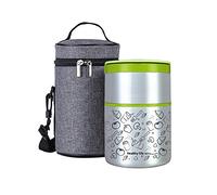 Lille Home Thermos alimentaire 950 ml, isotherme, empilable, en acier inoxydable, boîte à déjeuner/collation, récipient à 2 niveaux avec sac à déjeuner (vert)