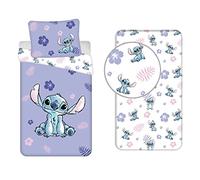 Lilo et Stitch Parure Lit 3 Pièces 140x200 + Taie 65x65 + Drap-Housse Coton | Housse de couette + drap-housse | Coton naturel respirant | Disney officiel | Enfant | Cadeau | Lavable en machine