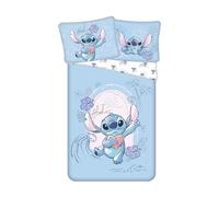 Lilo et Stitch Wave Housse de Couette 140x200 + Taie 70x90 Coton Disney | Parure de lit réversible 1 personne | Coton naturel respirant Oeko-Tex | Design vagues amusant | Ado | Cadeau | Idée cadeau