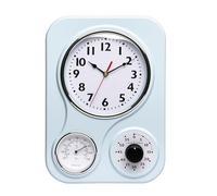 Lily's Home Horloge murale de cuisine rétro avec thermomètre et minuteur de 60 minutes, idéale pour toute cuisine, bleu clair (24,1 x 33,8 cm)