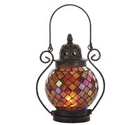 Lily's Home Lanterne décorative en Verre mosaïque et Fer forgé pour Bougie Chauffe-Plat pour intérieur ou extérieur Bougie Non Incluse Orange et Or