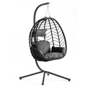 Concept Usine Fauteuil suspendu LIMA – Résine effet rotin, acier, noir, coussin déhoussable