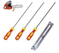 Lime Tronconneuse, Lime Ronde pour Tronçonneuse, Jeu de 3 Limes, jeu de Limes avec Poignée et Support de Dossier,4.0 mm,4.8 mm,5.5 mm, pour L'affûtage Manuel des Chaînes de Tronçonneuse