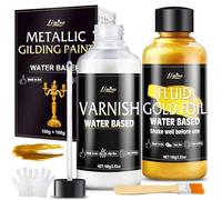 Limino Peinture Macrylique Métallisée - 100g de Peinture Or à Base d'eau et 100g de Vernis Brillant, Couleur Métallisée pour Artisanat, Décoration, Idéale pour Bois, Métal, Plâtre, Pierre