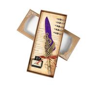 Limtula à tremper antique à plumes gravé rétro, Purple | Ensemble de stylos à plumes gravés en métal rétro, comprend 5 pointes et encres pour l ' écriture manuscrite, le