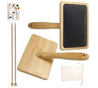 Limtula Jeu de pinceaux à carder avec Manche en Bois | Poils métalliques denses, bâtons de tricot de 4 mm, pochette de transport pour les projets de fibres domestiques à