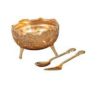 Limtula Tasse à glace antique européenne avec bol en verre amovible, base en métal gravé et cuillère fourchette incluse, ensemble pour les fêtes Bol de service en verre et métal