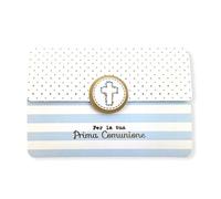 LINA OFFICINE GRAFICHE CREATIVE 56-560 Carte de vœux communion enfant porte-argent - Fermeture magnétique, 11,50 x 16,50 cm, communion rayures bleues