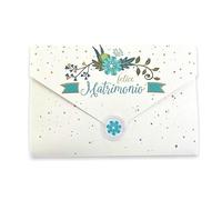 LINA OFFICINE GRAFICHE CREATIVE 96-251 Carte de vœux de mariage porte-biens, pochette intérieure pour cadeau Sposi incluse - avec étiquette fermée Busta, Bleu fleur 11 x 16 cm