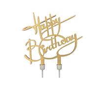 LINA OFFICINE GRAFICHE CREATIVE Cake Topper Happy Birthday Or, décoration de gâteau, 18 x 15 cm, avec 2 supports
