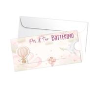 LINA OFFICINE GRAFICHE CREATIVE Carte Baptême Coulissante avec Montgolfière, 22 x 11 cm, design élégant en bleu ciel et blanc, avec enveloppe