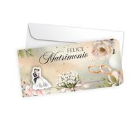 LINA OFFICINE GRAFICHE CREATIVE Carte de mariage coulissante avec enveloppe, design floral avec anneaux, 22 x 10,5 cm