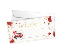 LINA OFFICINE GRAFICHE CREATIVE Carte de vœux de mariage « Aujourd'hui jeunes mariés », design vintage avec voiture rouge et rose, coulissante avec enveloppe