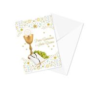 LINA OFFICINE GRAFICHE CREATIVE Carte première communion et sainte confirmation, motif floral avec verre doré, 14,8 x 10,5 cm, avec enveloppe