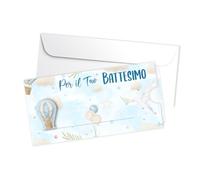 LINA OFFICINE GRAFICHE CREATIVE Cartes de vœux pour baptême, design montgolfière céleste avec enveloppe et espace pour message