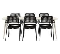 Lina set de jardin table 90x200cm 6 chaises Lindos noir.