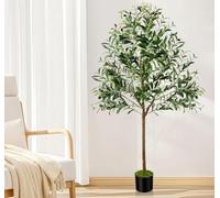 Lindahandel Olivier artificiel - 150 cm - Grand olivier artificiel avec mousse artificielle à décorer - Olive artificiel en pot - Pour salon, bureau, décoration méditerranéenne