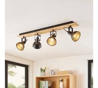 Lindby Aylis plafonnier, 4 lampes à 82 cm, noir, bois, E14 Lindby, dimmable, bois foncé, Salon / Salle à manger, Métal, Industriel, Spot