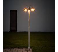 Lindby lampadaire d'extérieur Damion, 200 cm, à 2 lampes, E27, IP44 DAMION Lindby, dimmable, gris, Inox, Moderne
