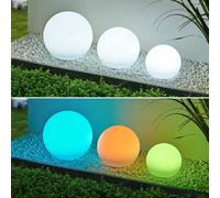 Lindby Lampes solaires LED Lago, RGBW, set de 3 boules, piquet terre Lago, blanc, Matière Plastique, Moderne, Lampe solaire