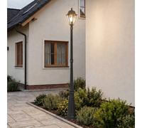 Lindby luminaire d'extérieur Edana, 211 cm, anthracite, E27, IP44 Edana, noir, Aluminium, Moderne