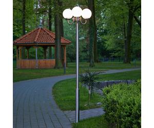 Lindby, luminaire d'extérieur Samuel, 218 cm, à 3 lampes, sphérique, E27, IP44 Samuel dimmable, gris, Inox, Moderne