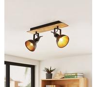 Lindby plafonnier Aylis, 2 lampes, 40 cm, noir, bois, E14 Aylis Lindby, dimmable, bois foncé, Salon / Salle à manger, Métal, Industriel, Spot