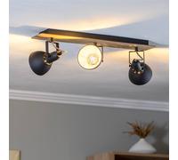 Lindby plafonnier Aylis, 3 lampes, 60 cm, noir, bois, E14 Aylis Lindby, dimmable, bois foncé, Salon / Salle à manger, Métal, Industriel, Spot