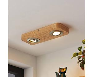 Lindby Plafonnier LED Mikari, 30 cm, bois, orientable Mikari, bois clair, Salon / Salle à manger, Bois, Moderne, Plafonnier