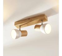 Lindby plafonnier Thorin, 27 cm, à 2 lampes, blanc, bois, E14 Thorin Lindby, dimmable, bois clair, Salon / Salle à manger, Bois, Scandinave, Spot