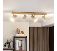 Lindby plafonnier Thorin, 67 cm, à 4 lampes, blanc, bois, E14 Thorin Lindby, dimmable, bois foncé, Salon / Salle à manger, Scandinave, Spot