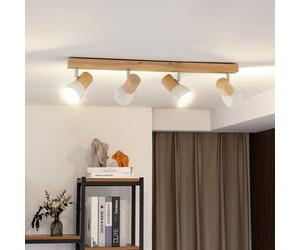 Lindby plafonnier Thorin, 67 cm, à 4 lampes, blanc, bois, E14 Thorin Lindby, dimmable, bois foncé, Salon / Salle à manger, Scandinave, Spot